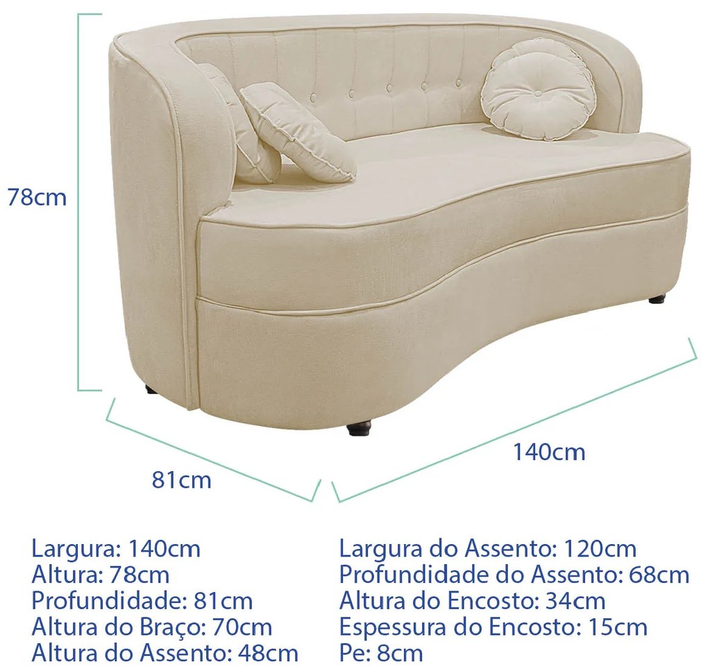 Sofá Curvo 2 Lugares Orgânico Sala Recepção Escritório Decorativo Luxo Panamá 140cm Suede