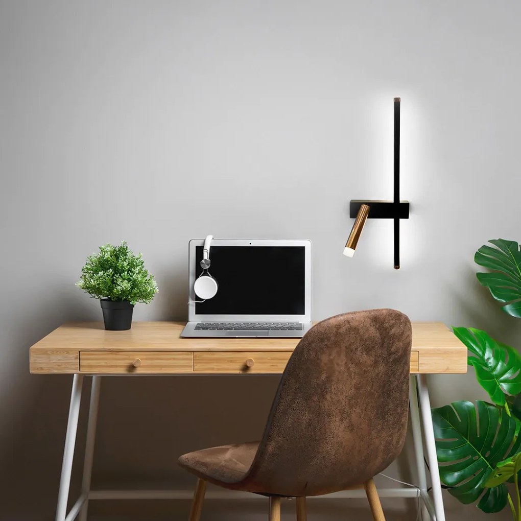 Arandela Let Esquerda 18X08X50,2Cm Led 18W - Usina 19776/500E (BT / CB-P - Branco Texturizado / Cobre Brilho Polído, 3000k)