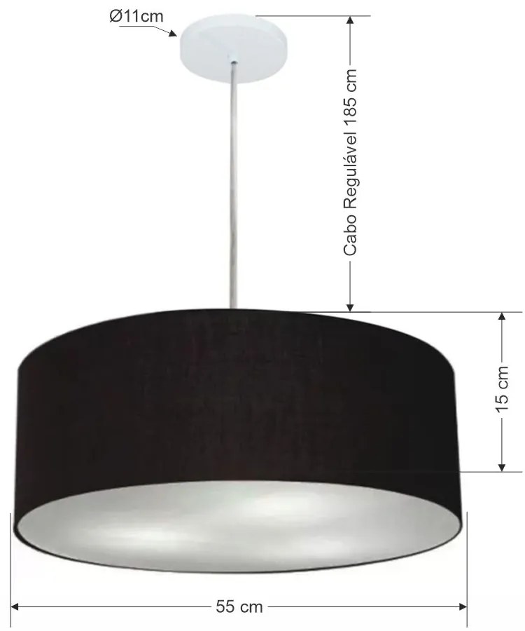 Lustre Pendente Cilíndrico Md-4218 Cúpula em Tecido 55x15cm Preto - Bivolt