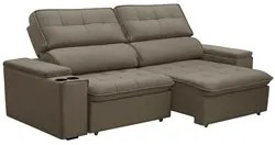 Sofá Retrátil Reclinável 3 Lugares 230cm Ginevra F05 Veludo Castor - M