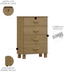 Cômoda Para Quarto 79cm 4 Gavetas Pé Madeira Renzo Freijó F07 - Mpozen
