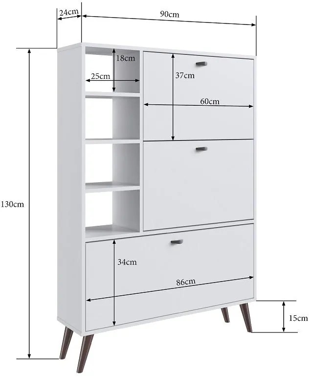 Sapateira Estante Retrô com 3 Portas e 4 Prateleiras 18 pares Branco