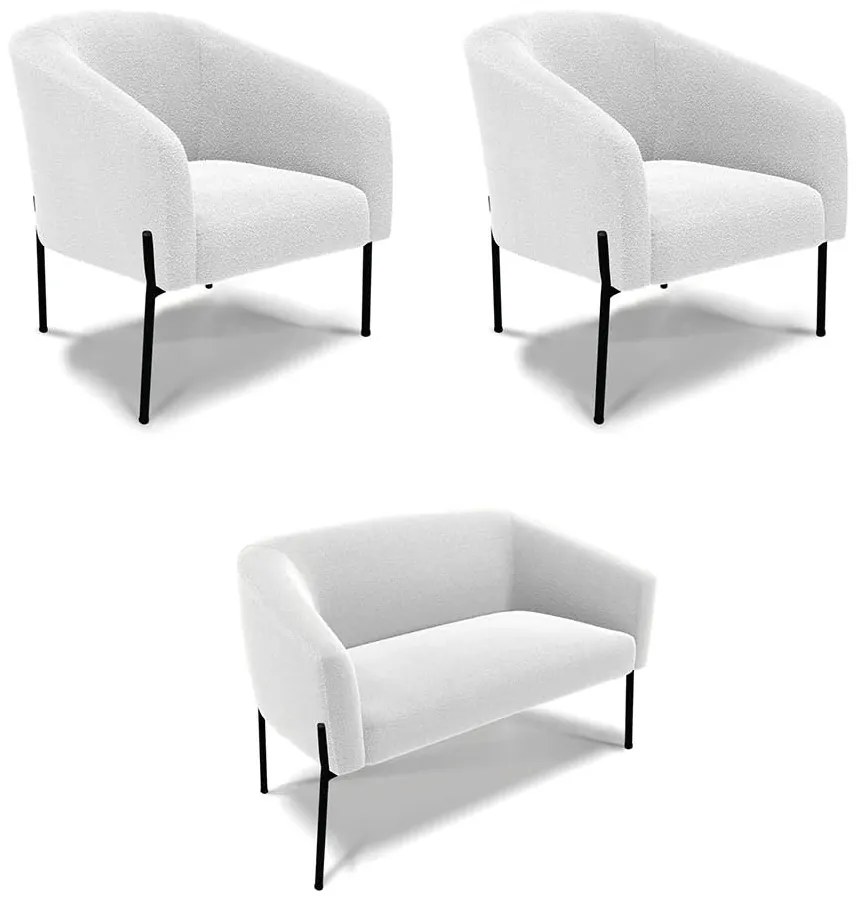 Namoradeira e 2 Poltronas Pé Ferro Preto Stella Bouclê D03 - D'Rossi - Off White