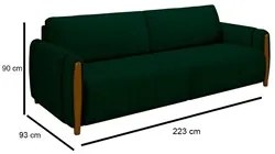 Sofá 3 Lugares 223cm Pés Madeira Amaranto M22 Veludo Verde - Mpozenato