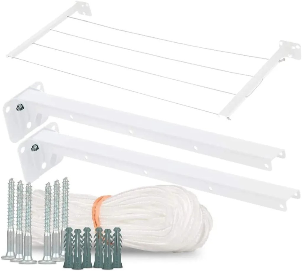 Varal De Parede Retratil Recolhivel Metal Dobravel Muro Refor&ccedil;ado Branco