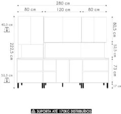 Armário de Cozinha CP03 Com Tampo 120cm Minsk Z06 Branco/Soft - Mpozen