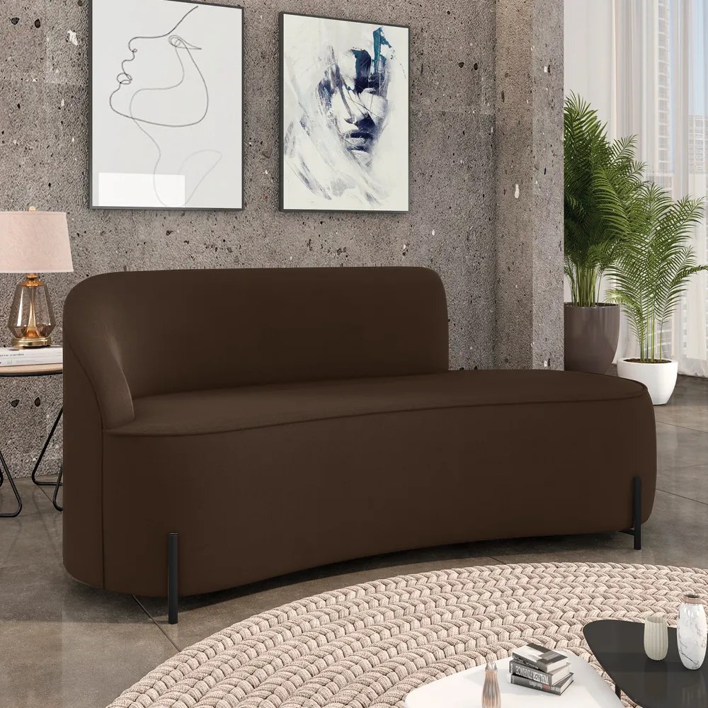 Sofá 3 Lugares Orgânico 180cm Pé Ferro Preto Morgan Suede D03 - D'Rossi - Marrom