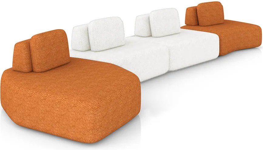 Sofá 4 Lugares Orgânico com Chaise e 3 Módulos Berlim Bouclê Cr K01 - D'Rossi - Caramelo/Off White