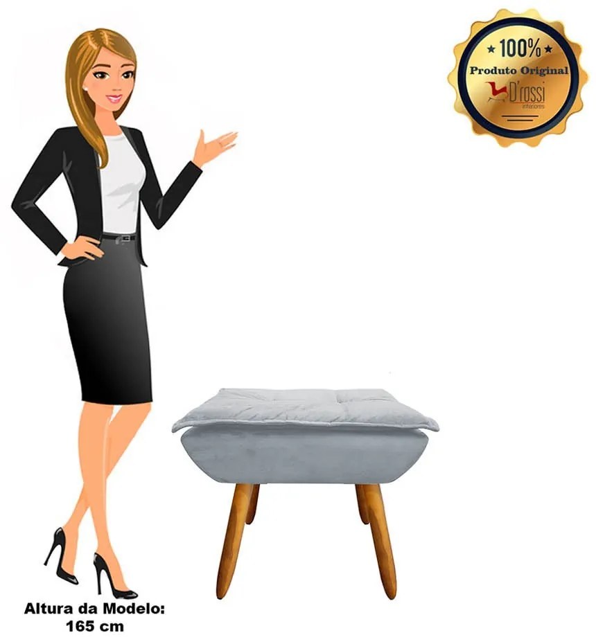 Puff Opala Suede Cinza Pés Palito Castanho D'Rossi