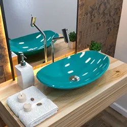 Cuba Pia de Apoio para Banheiro Canoa Luxo 45 C08 Azul Turquesa - Mpoz