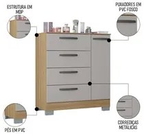 Cômoda Sapateira para Quarto 1 Porta 4 Gavetas Quad Plus P11 Damasco/O