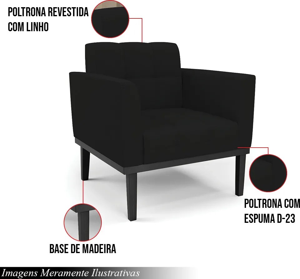 Poltrona Decorativa Karen Pés Fixo em Madeira Preto Linho Preto G19 - Gran Belo