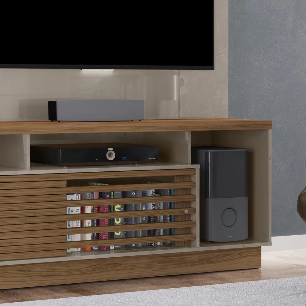 Estante de TV 60 Pol 200cm Sala de Estar Lumari M20 - D'Rossi - Fendi e Naturale