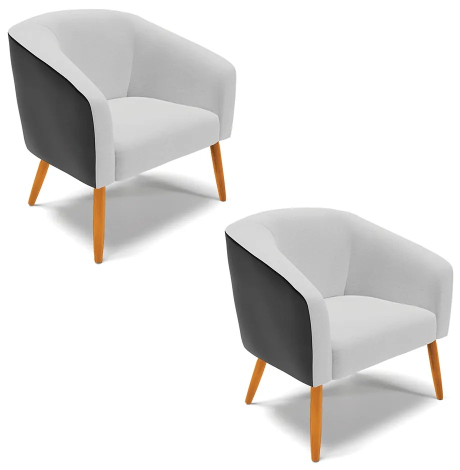 Poltrona Decorativa Pé Palito Castanho kit 2 Stella Preto/Linho Cinza D03 - D'Rossi