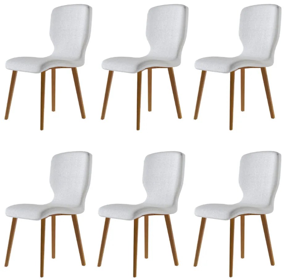Kit 6 Cadeiras Decorativas Sala de Jantar Madeira Maciça Parker Linho Cinza Claro G13 - Gran Belo