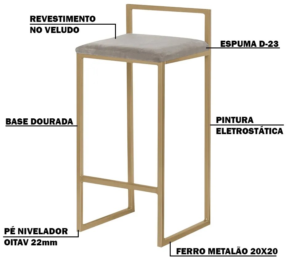 Kit 2 Banquetas Decorativa Jasmine Base Gold Veludo Cinza G41 - Gran Belo