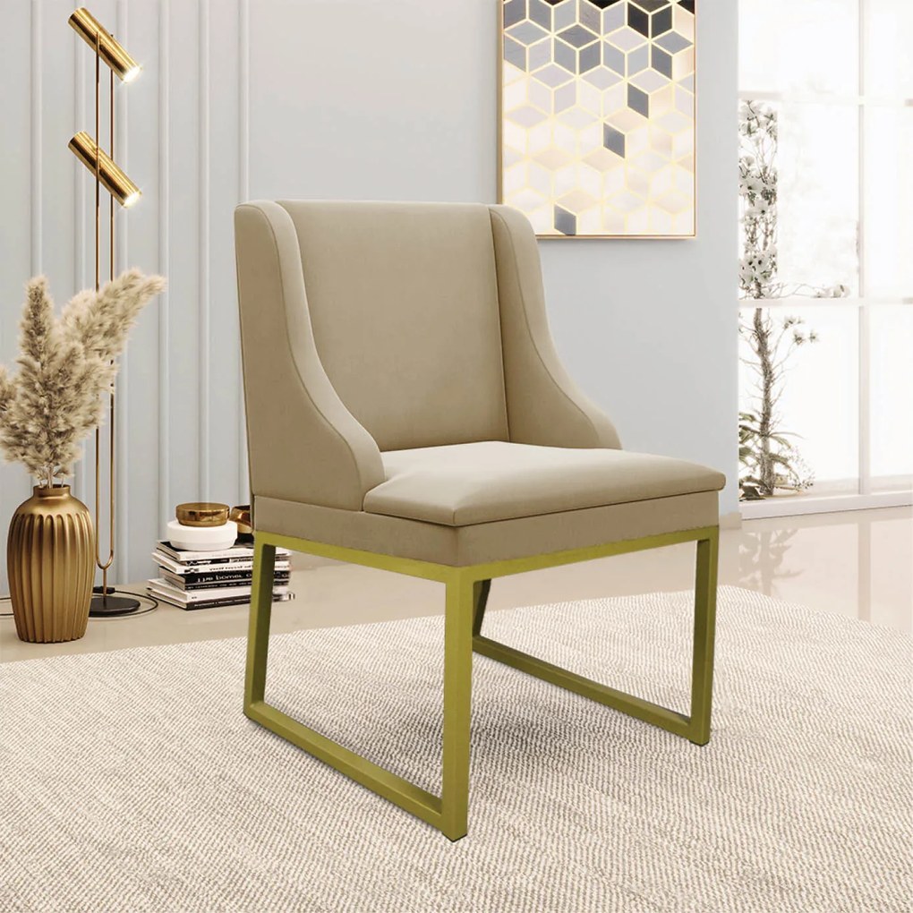 Cadeira Sala de Jantar Industrial Dourado Kit 2 Liz Suede D03 - D'Rossi - Marrom Rato
