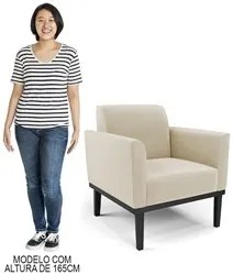 Sofá Namoradeira e 2 Poltronas Base Madeira Preto Maressa Suede Bege -