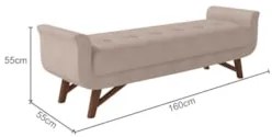 Puff Recamier Calçadeira 160cm Base Madeira Neville Z37 Linho Areia -