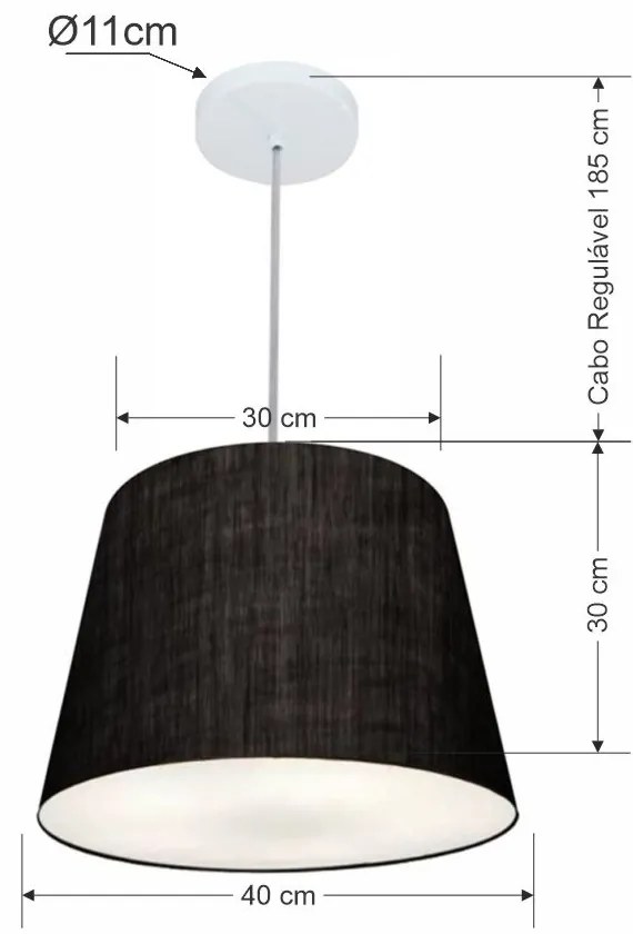 Lustre Pendente Cone Md-4155 Cúpula em Tecido 30/40x30cm Preto - Bivolt