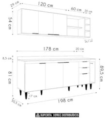 Armário de Cozinha Com Tampo CP11 200cm Pérola Grafite/Freijó Z34 - Mp