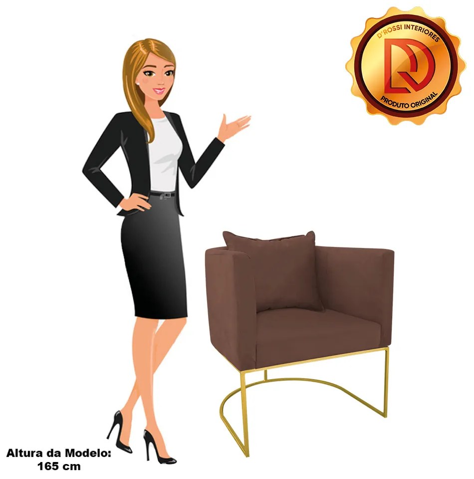 Poltrona Paola Suede Base Metálica Dourado D03 - D'Rossi Bege - Marrom