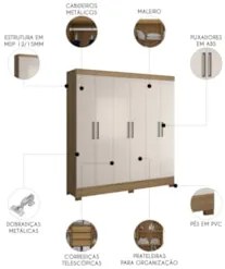Guarda Roupa Casal 201cm 6 Portas Pratik D02 Amêndola/Off - Mpozenato