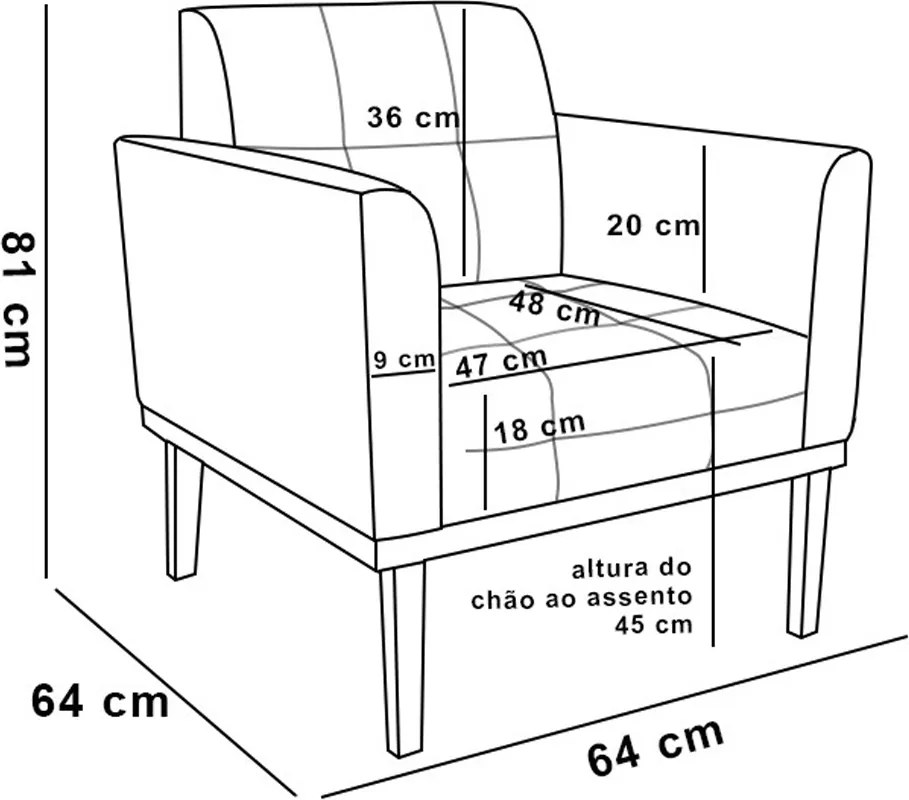 Poltrona Decorativa Karen Pés Fixo em Madeira Castanho Suede Grafite G19 - Gran Belo