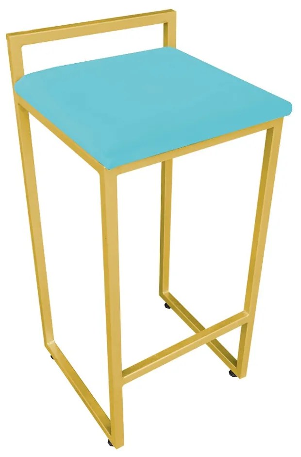 Conjunto 02 Banquetas Pietra Suede Base Dourado - Azul Turquesa