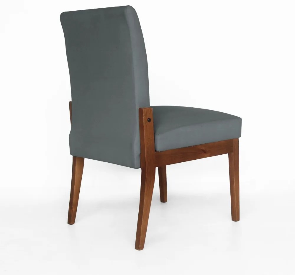 Cadeira De Jantar Aurora Base Madeira Maciça Estofada Suede Cinza