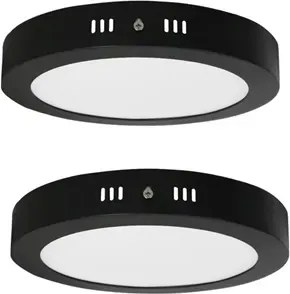 Kit 2 Plafons LED Redondo Sobrepor 18W Preto Ø22,5Cm