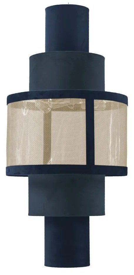 Luminária Cuore G Tela + Tecido - Dourado Soleil - Tecido Veludo Azul Safira