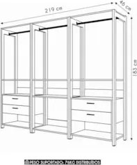 Guarda Roupa Casal Closet 219cm 4 Gavetas Una Mel/Preto C01 - Mpozenat