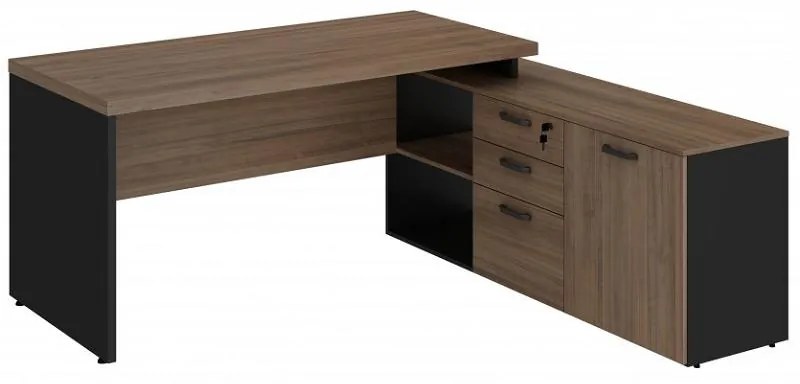 Mesa L Diretor Escritório 170x160 Marrom Preta C/ Tampo