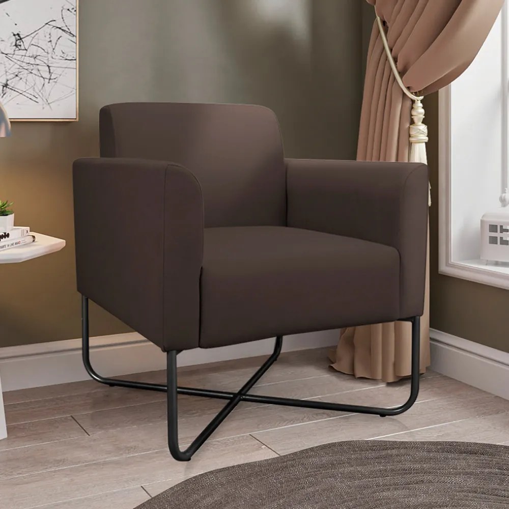 Kit 2 Poltronas Decorativas Isabella Base X Suede Marrom/Preto G19 - Gran Belo