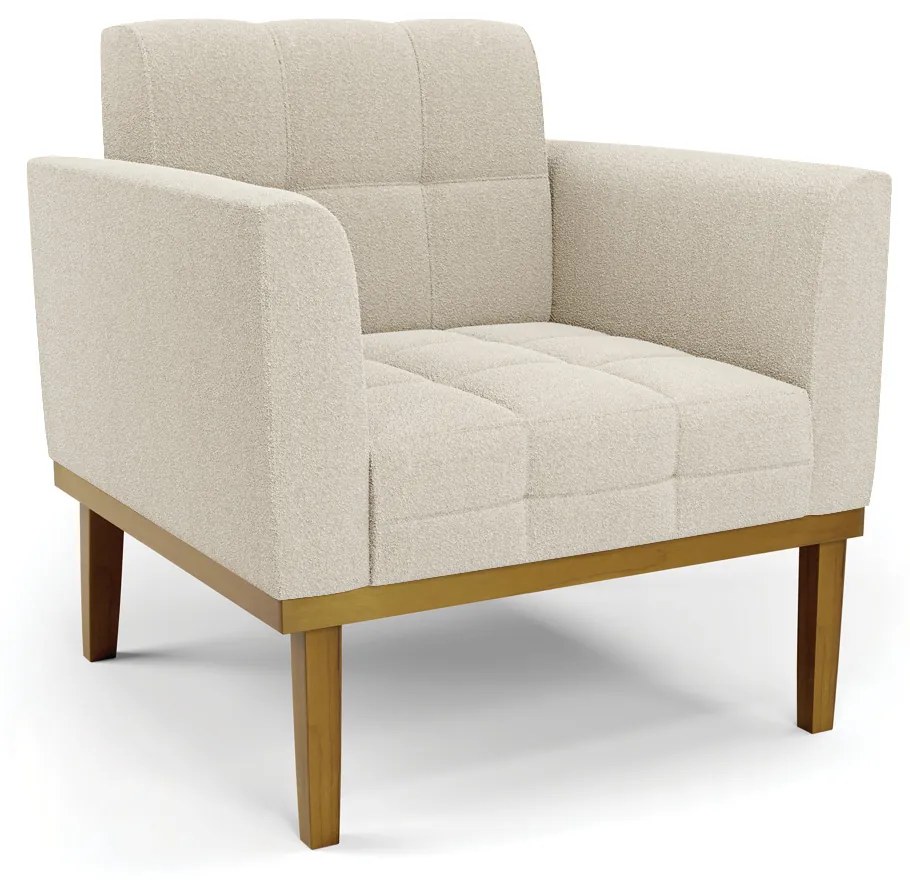 Poltrona Sala Decorativa Elisa Base de Madeira Castanho Bouclê D03 - D'Rossi - Bege