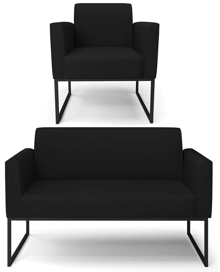 Sofá Namoradeira com Poltrona Base Industrial Preto Marisa Linho D03 - D'Rossi - A79 Preto