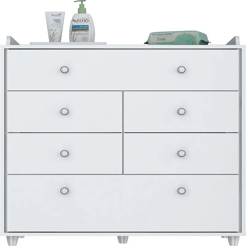 Cômoda Para Quarto Infantil Pão de Mel 6 Gavetas - Branco