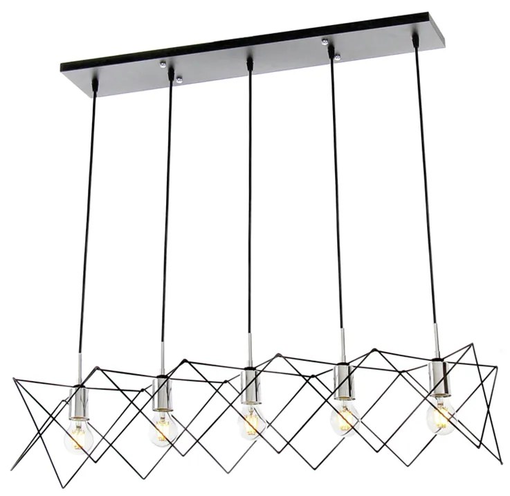 Pendente Retangular Aramado Porta Soquete 97X27X27Cm 5 X E27 Metal |Ol... (PRETO / DOURADO BRILHO)