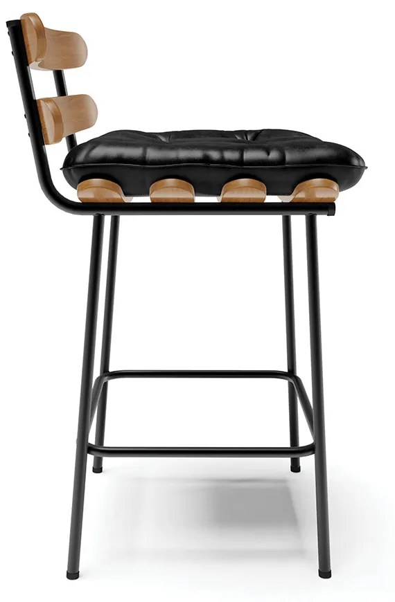 Kit 04 Banquetas Costela Corano Preto Base Metálica Preto - D'Rossi