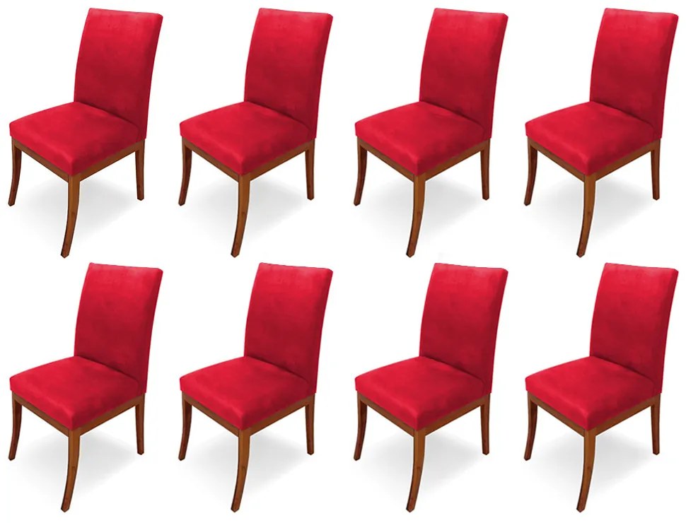 Conjunto 8 Cadeiras Raquel para Sala de Jantar Base de Eucalipto Suede Vermelho