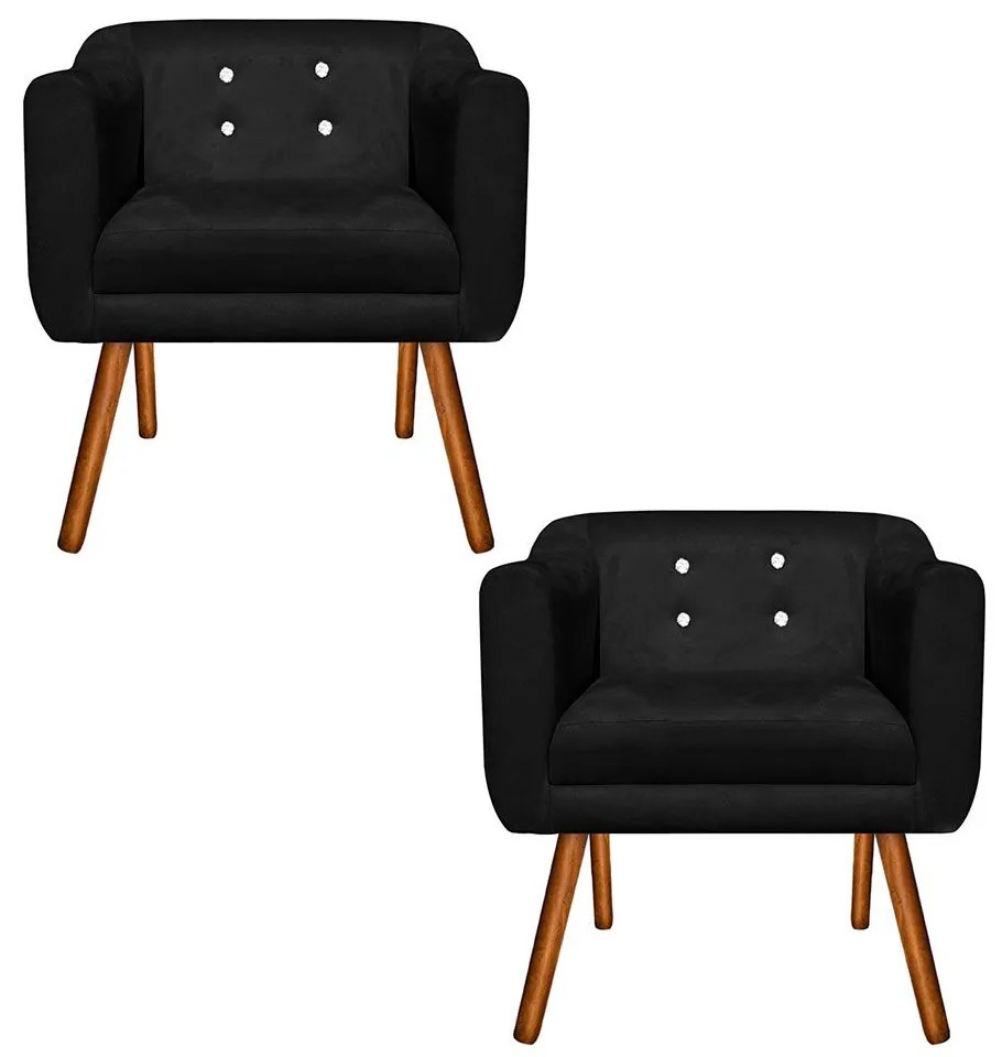 KIT 02 POLTRONAS JULIA SUEDE COM STRASS  - Preto
