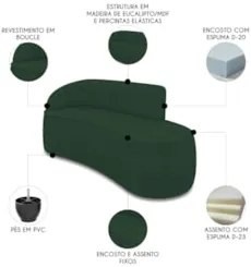 Sofá 3 Lugares Para Sala 180cm Orgânico Wendi Boucle Verde I01  - Mpoz