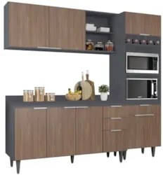 Armário de Cozinha Com Tampo CP02 210cm Pérola Grafite/Freijó Z34 - Mp
