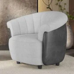 Poltrona Sala de Estar Pé Madeira Lykan Linho Cinza/Preto Z32 - Mpozen