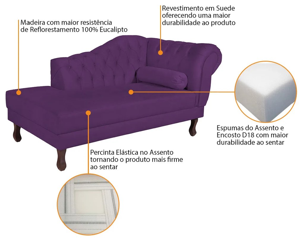 Recamier Diana 160cm Lado Esquerdo Suede Roxo - ADJ Decor