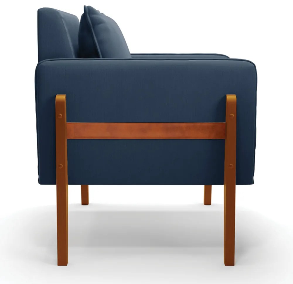 Poltrona Lana Suede Base de Madeira - D'Rossi - Azul Marinho