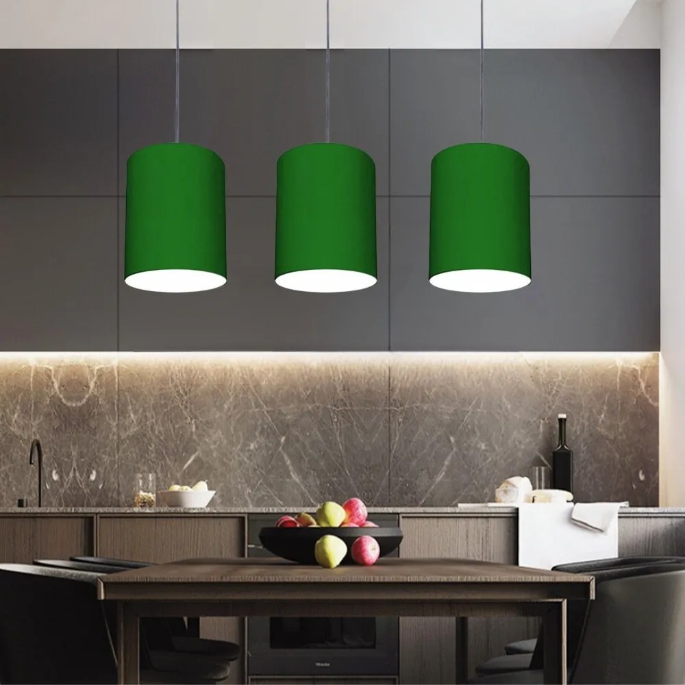 Lustre Pendente Cilíndrico Md-4012 Cúpula em Tecido 18x25cm Verde Folha - Bivolt
