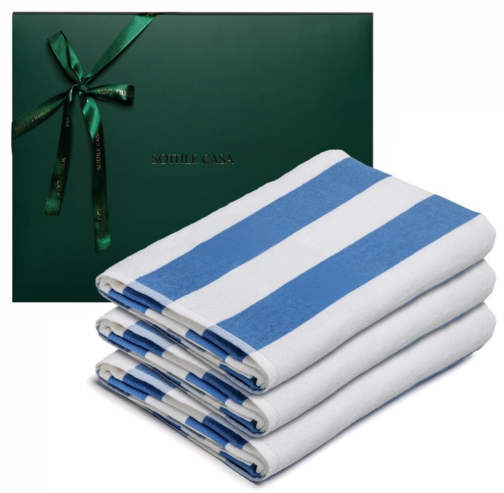 Kit 3 Toalhas de Piscina Sottile Casa Capri c/ Caixa De Presente Verde- Azul  Azul