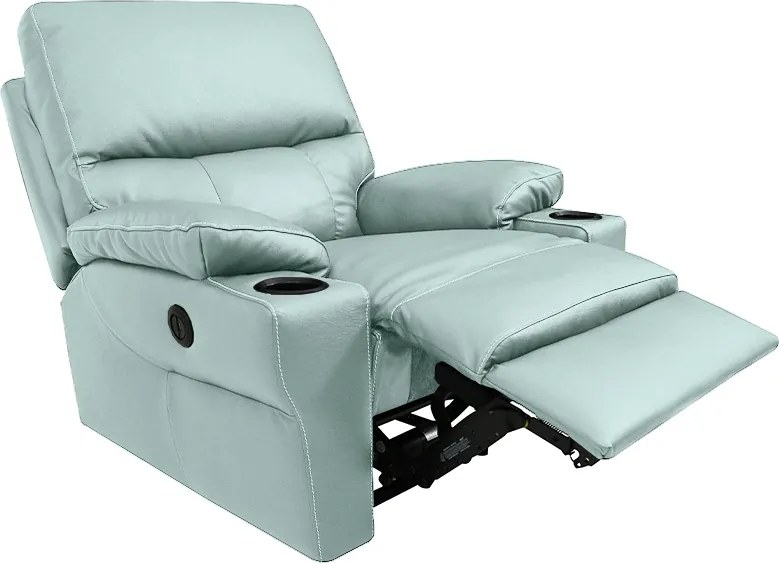 Poltrona do Papai Sala de Cinema Mia Reclinável Retrátil Power Elétrico Base Fixa Couro Azul Claro G40 - Gran Belo